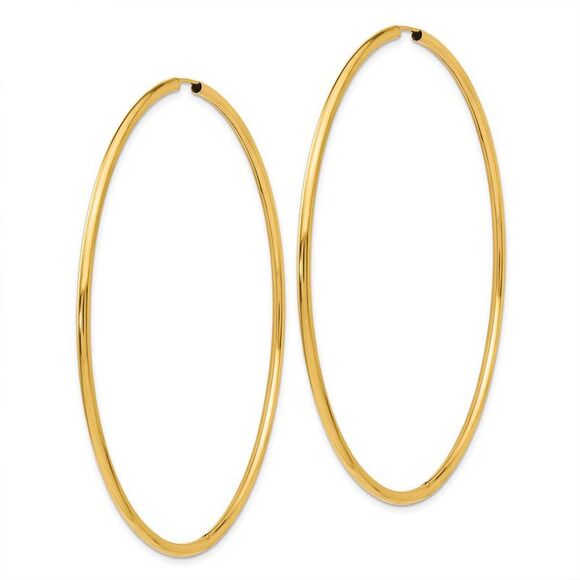 2mm x 75mm 14k Yellow Gold Polished Endless Tube Hoop Earrings - Picture 2 of 5